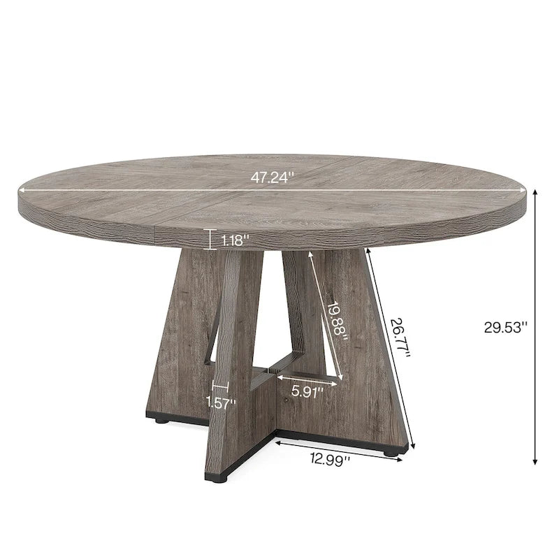 Round Farmhouse Dining Table for 4, 47-Inch