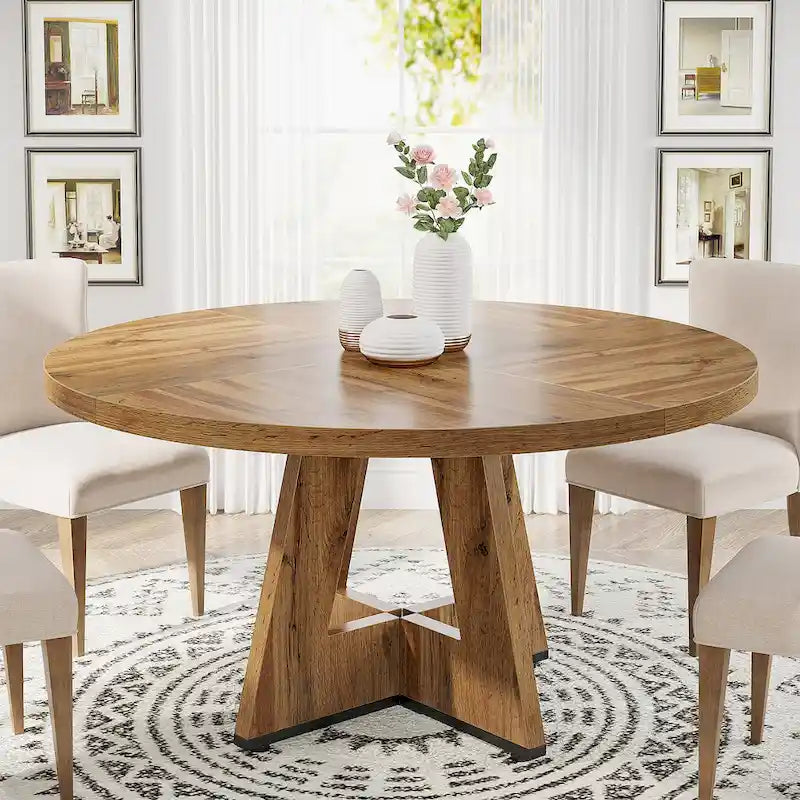 Round Farmhouse Dining Table for 4, 47-Inch