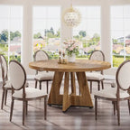 Round Farmhouse Dining Table for 4, 47-Inch