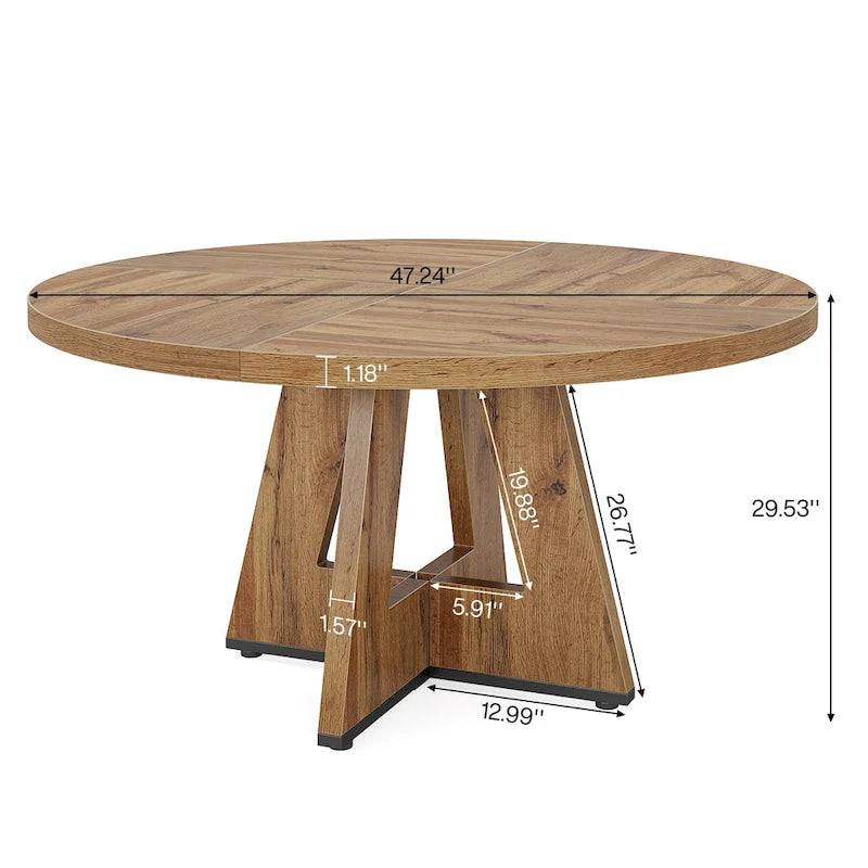 Round Farmhouse Dining Table for 4, 47-Inch