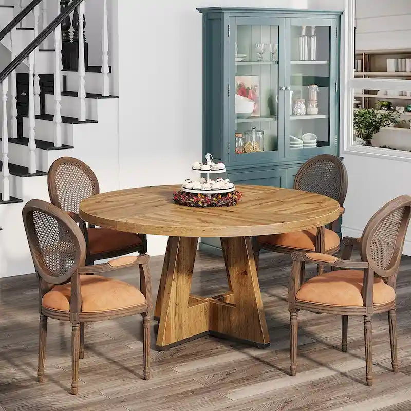 Round Farmhouse Dining Table for 4, 47-Inch