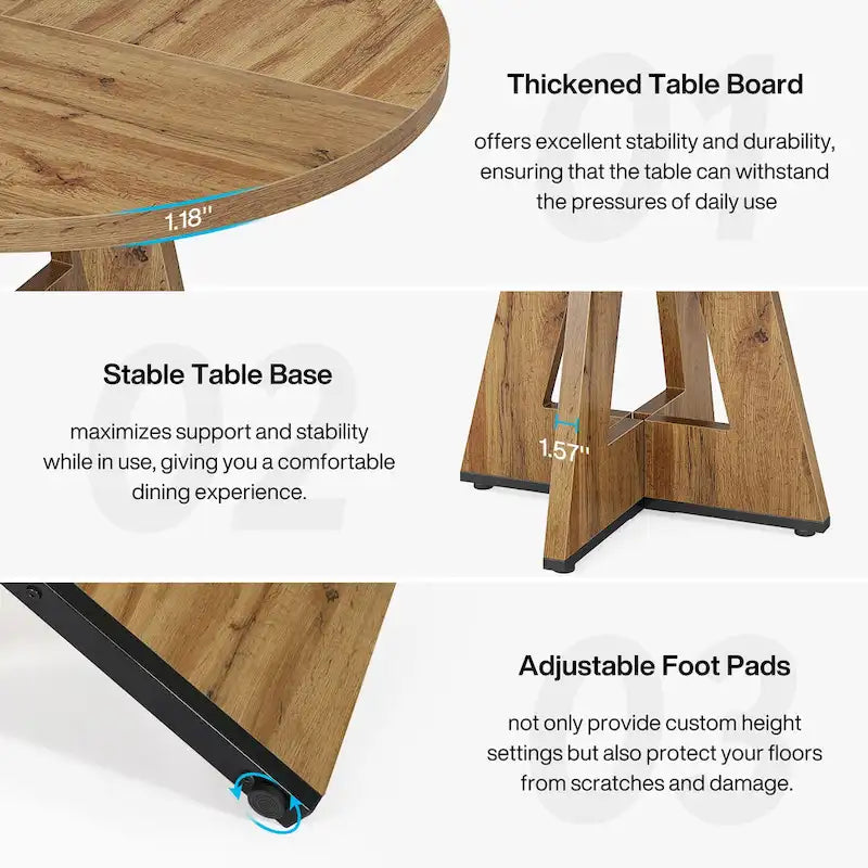 Round Farmhouse Dining Table for 4, 47-Inch