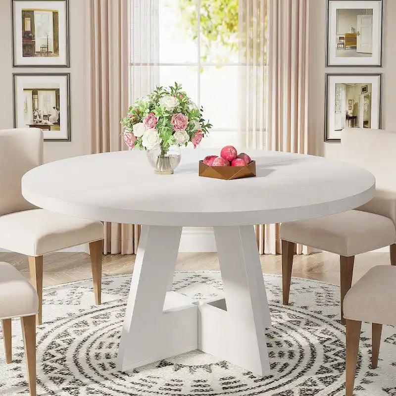 Round Farmhouse Dining Table for 4, 47-Inch