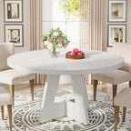 Round Farmhouse Dining Table for 4, 47-Inch