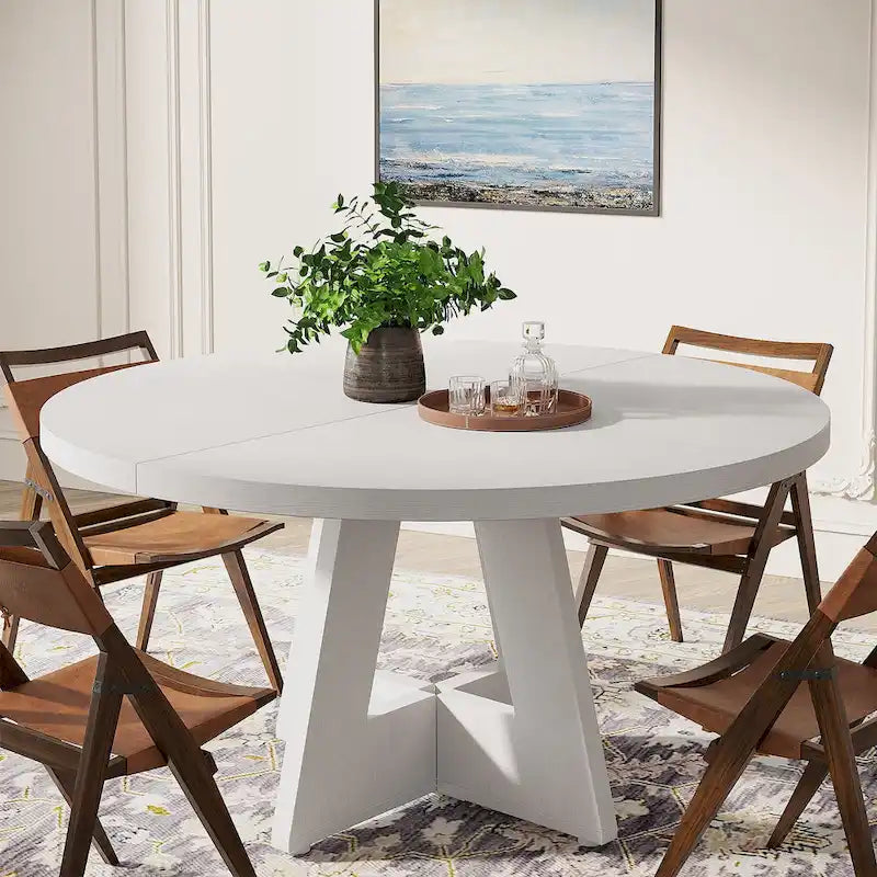 Round Farmhouse Dining Table for 4, 47-Inch
