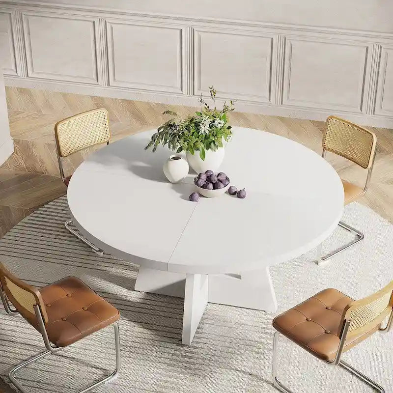 Round Farmhouse Dining Table for 4, 47-Inch