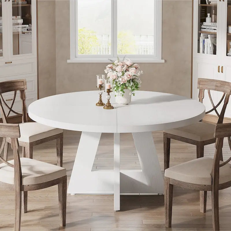 Round Farmhouse Dining Table for 4, 47-Inch