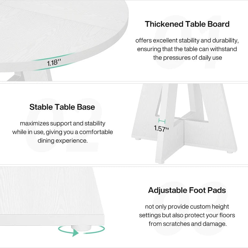 Round Farmhouse Dining Table for 4, 47-Inch