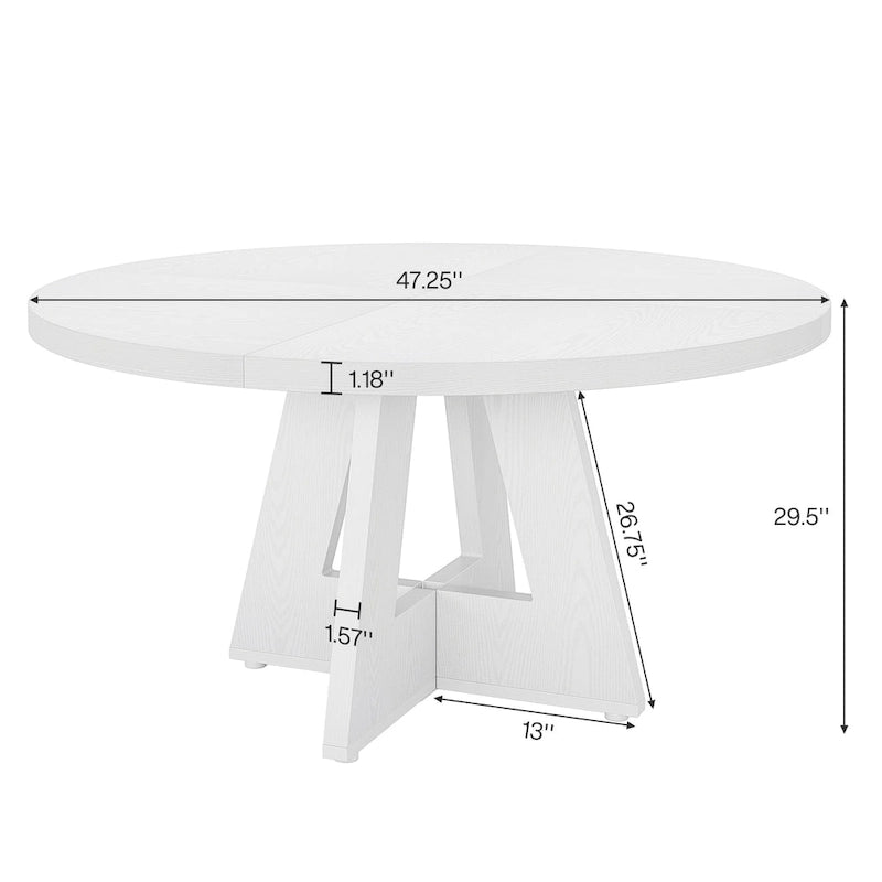 Round Farmhouse Dining Table for 4, 47-Inch