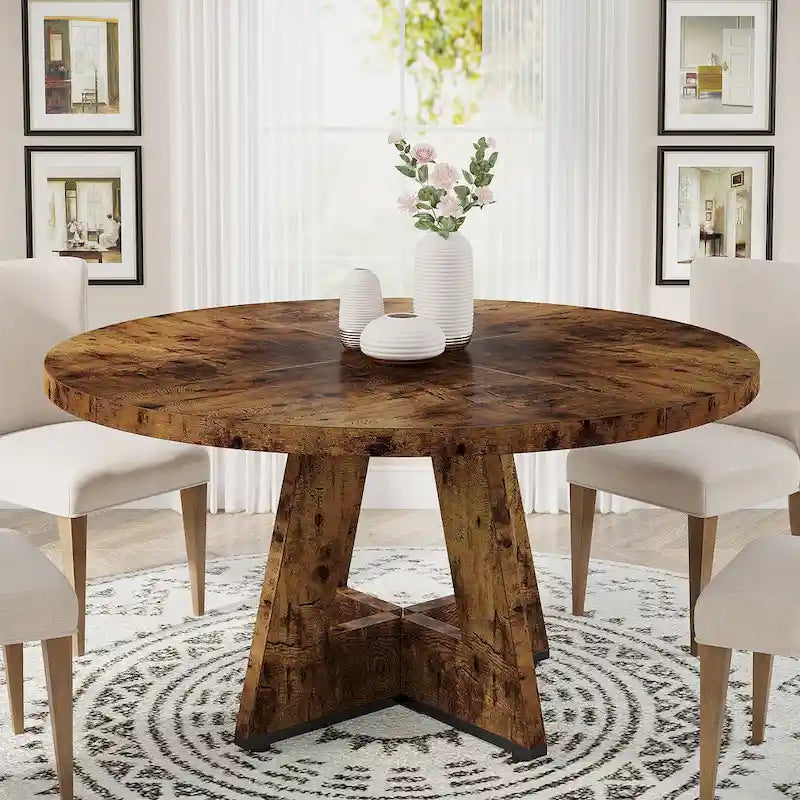 Round Farmhouse Dining Table for 4, 47-Inch