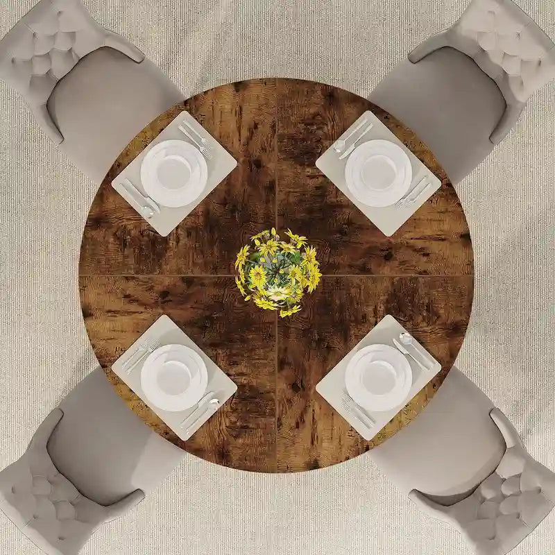 Round Farmhouse Dining Table for 4, 47-Inch