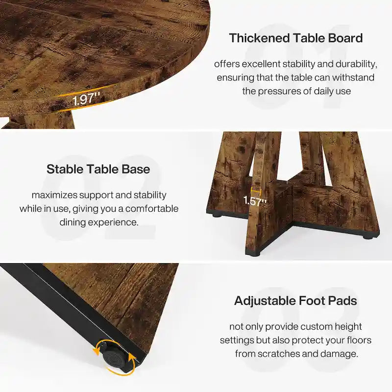 Round Farmhouse Dining Table for 4, 47-Inch