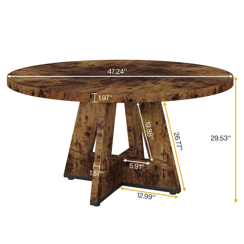 Round Farmhouse Dining Table for 4, 47-Inch