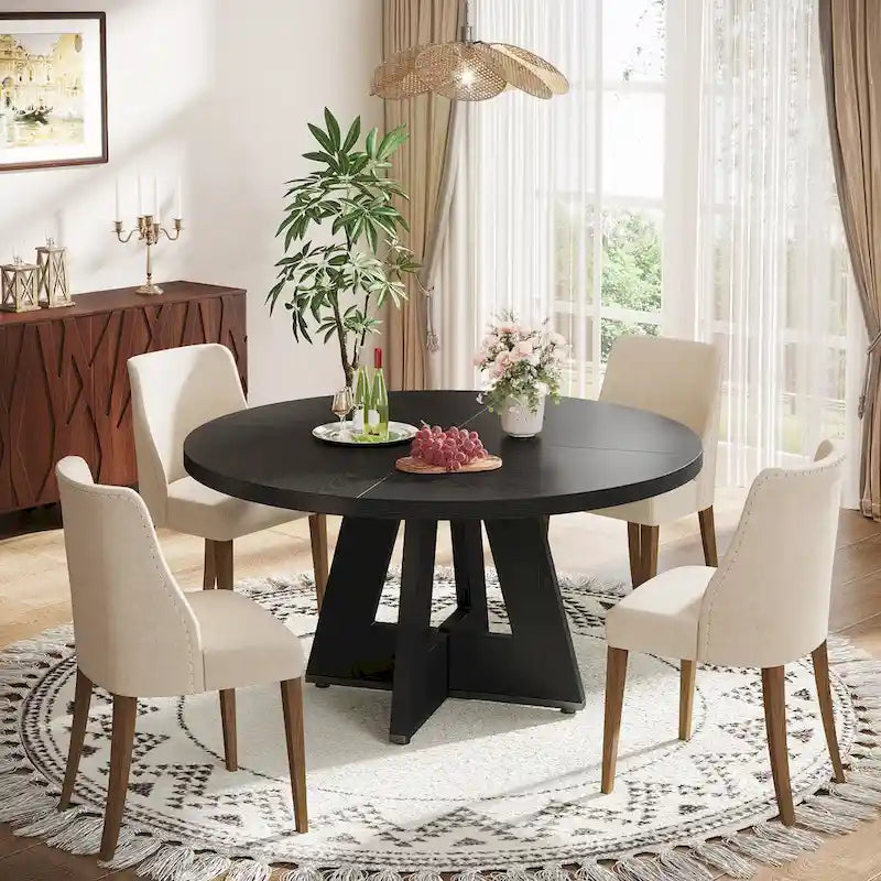 Round Farmhouse Dining Table for 4, 47-Inch