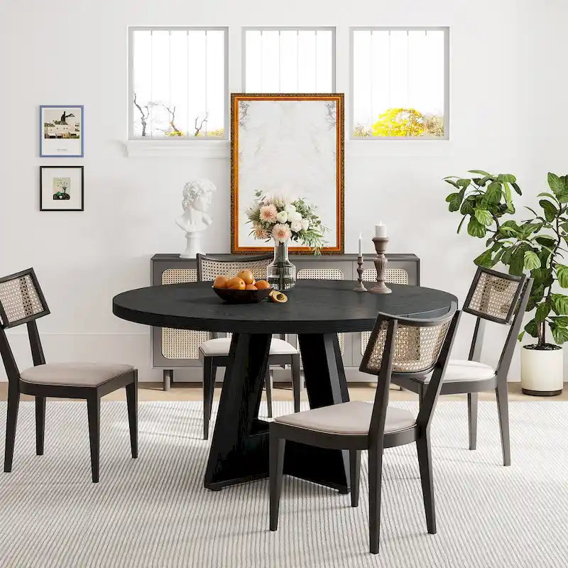 Round Farmhouse Dining Table for 4, 47-Inch