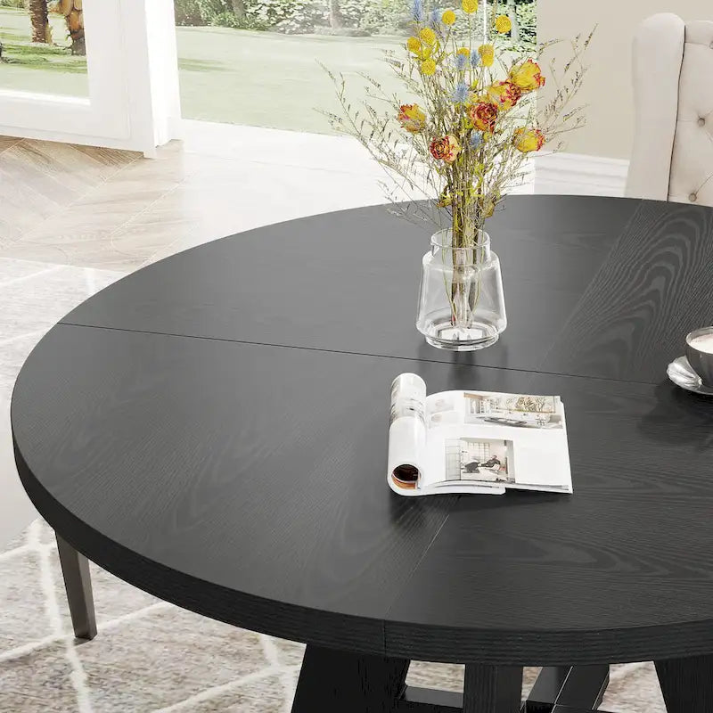 Round Farmhouse Dining Table for 4, 47-Inch
