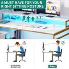 55 Inch L-shaped Gaming Desk with Power Outlets and LED Lights Computer Corner Desk with File Cabinet Monitor Stand