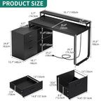 55 Inch L-shaped Gaming Desk with Power Outlets and LED Lights Computer Corner Desk with File Cabinet Monitor Stand