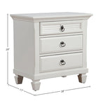 White Pine Wood 3-Drawer Nightstand