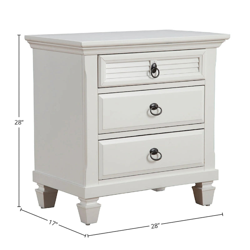 White Pine Wood 3-Drawer Nightstand