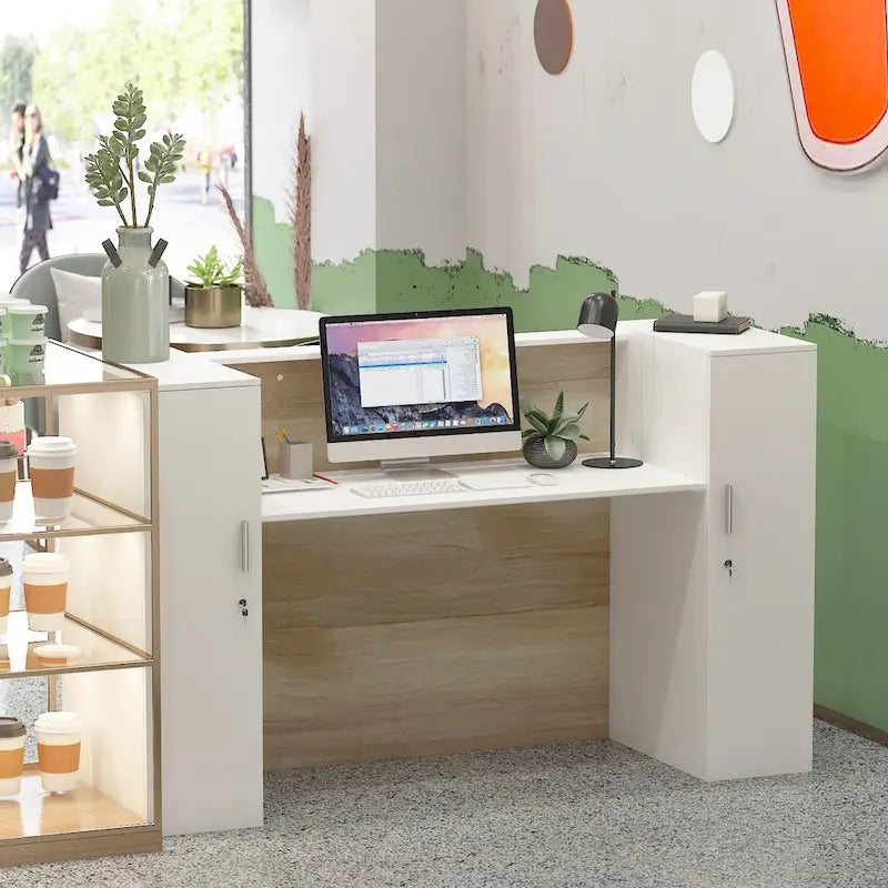 Reception Desk Large Front Counter Table w/ Adjustable Shelf by 