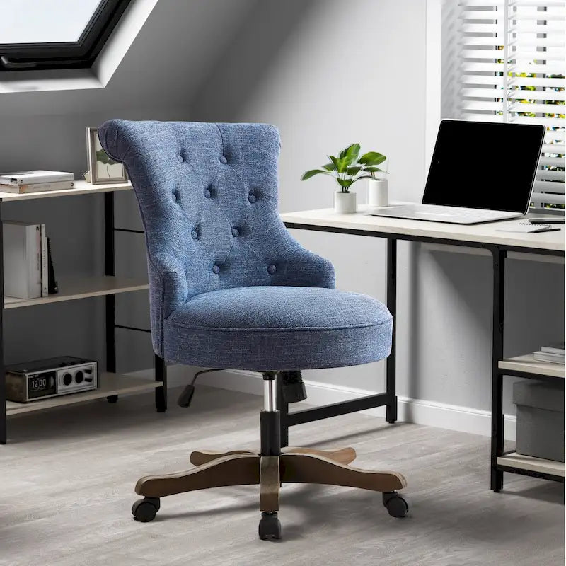 Adjustable Height Swivel Office Chair with Linen Fabric Upholstery