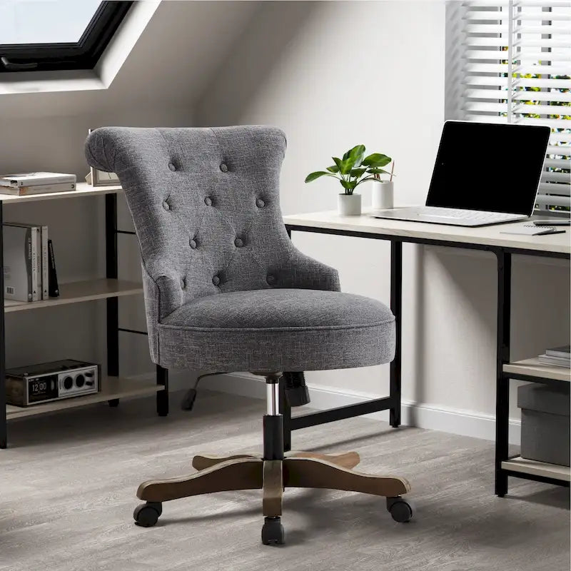 Adjustable Height Swivel Office Chair with Linen Fabric Upholstery