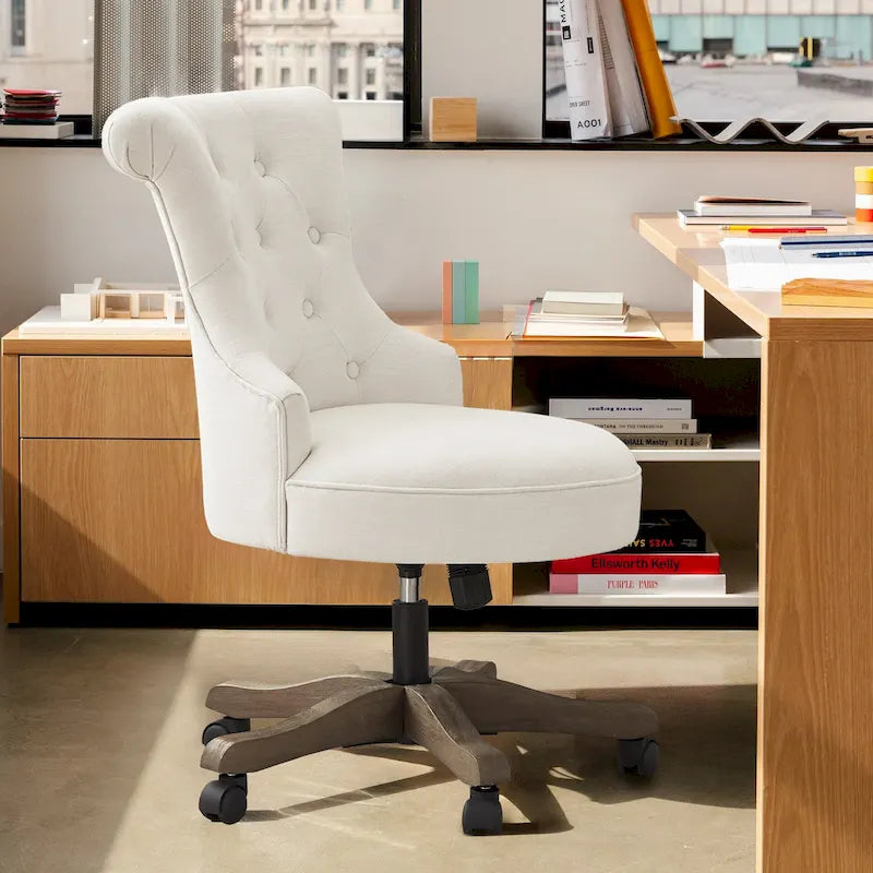 Adjustable Height Swivel Office Chair with Linen Fabric Upholstery