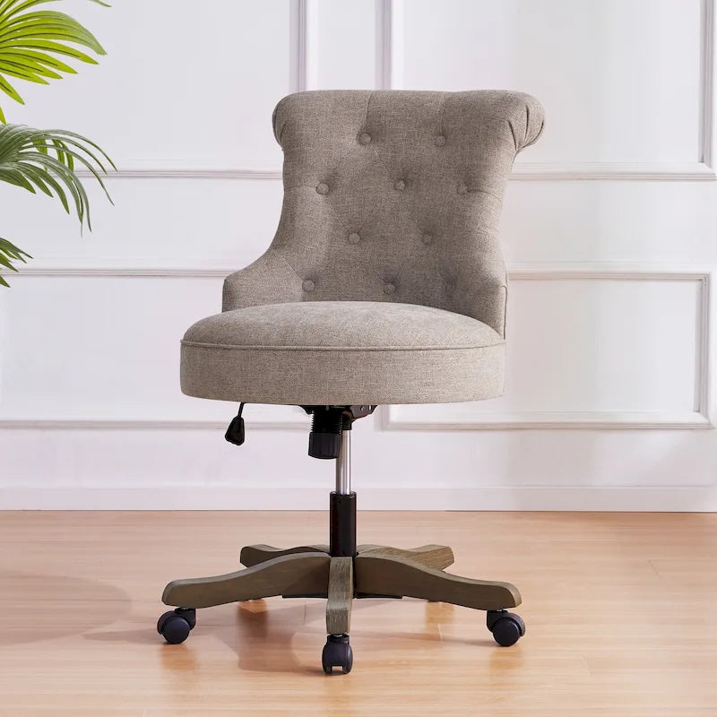 Adjustable Height Swivel Office Chair with Linen Fabric Upholstery