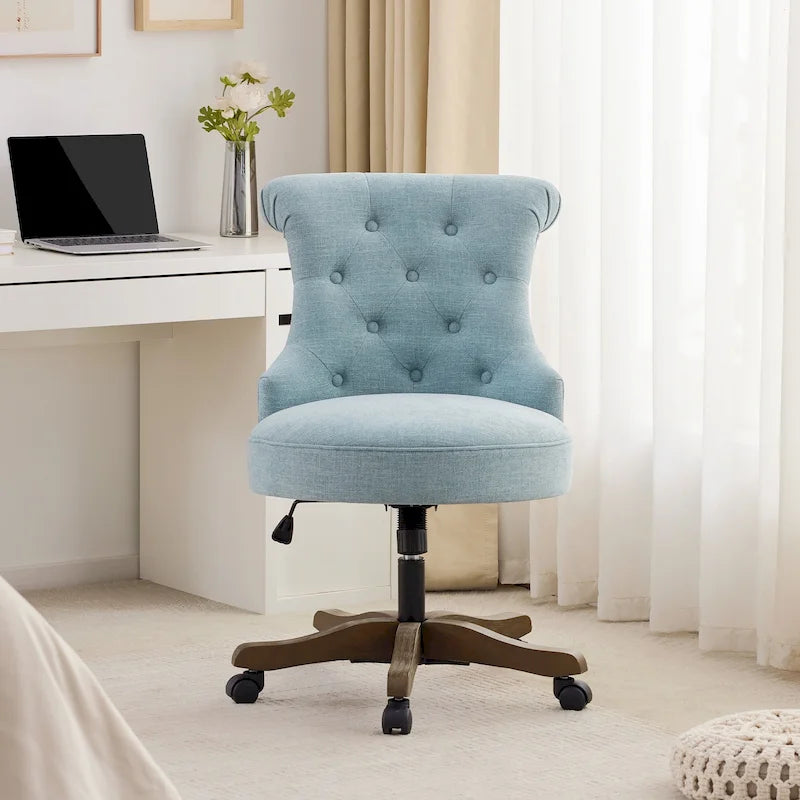 Adjustable Height Swivel Office Chair with Linen Fabric Upholstery