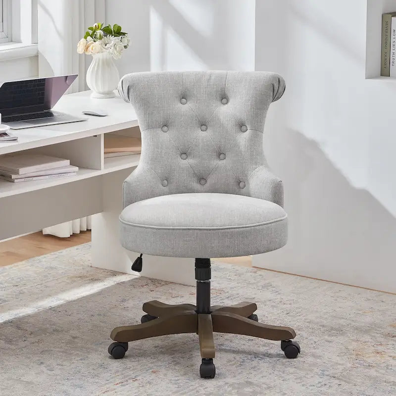 Adjustable Height Swivel Office Chair with Linen Fabric Upholstery