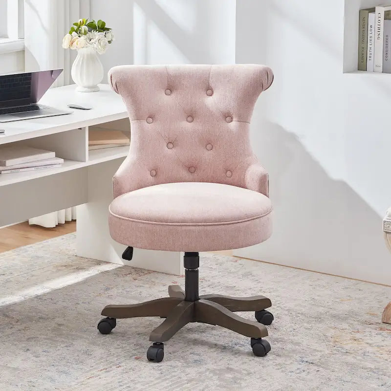 Adjustable Height Swivel Office Chair with Linen Fabric Upholstery
