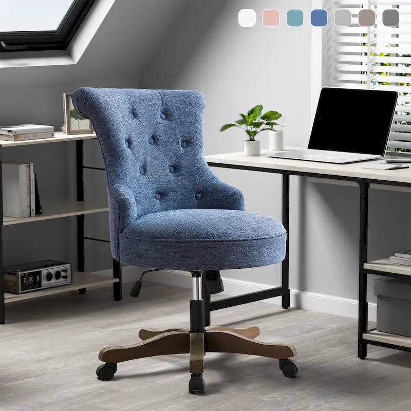 Adjustable Height Swivel Office Chair with Linen Fabric Upholstery