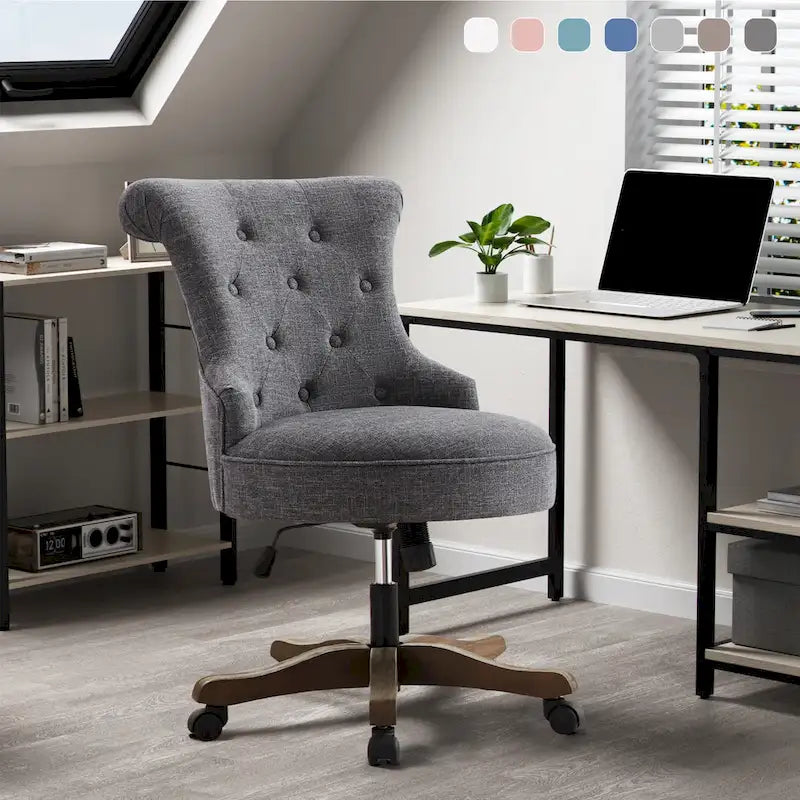 Adjustable Height Swivel Office Chair with Linen Fabric Upholstery