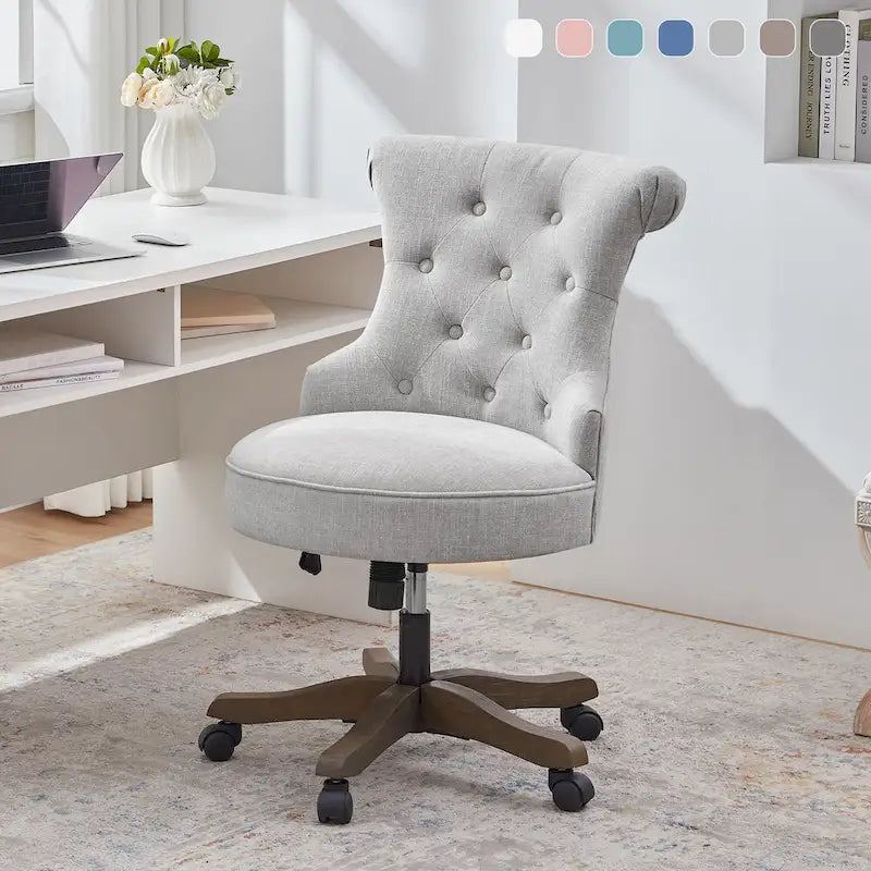 Adjustable Height Swivel Office Chair with Linen Fabric Upholstery