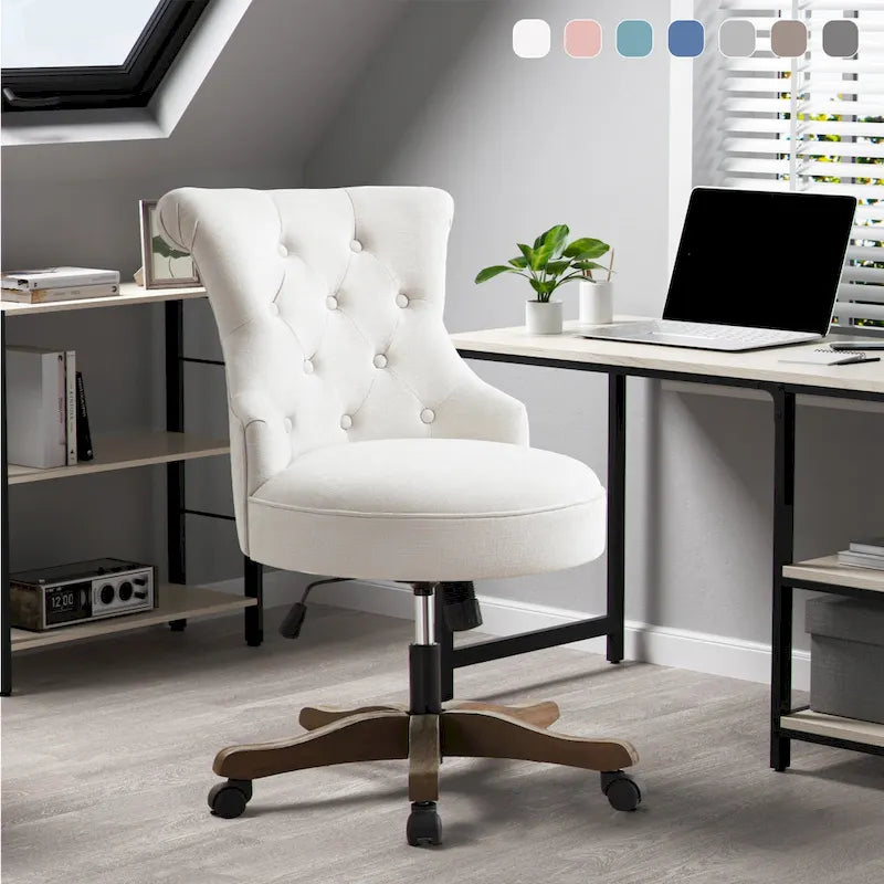 Adjustable Height Swivel Office Chair with Linen Fabric Upholstery
