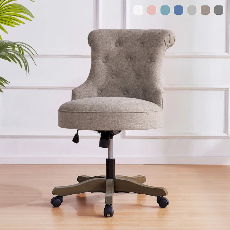 Adjustable Height Swivel Office Chair with Linen Fabric Upholstery