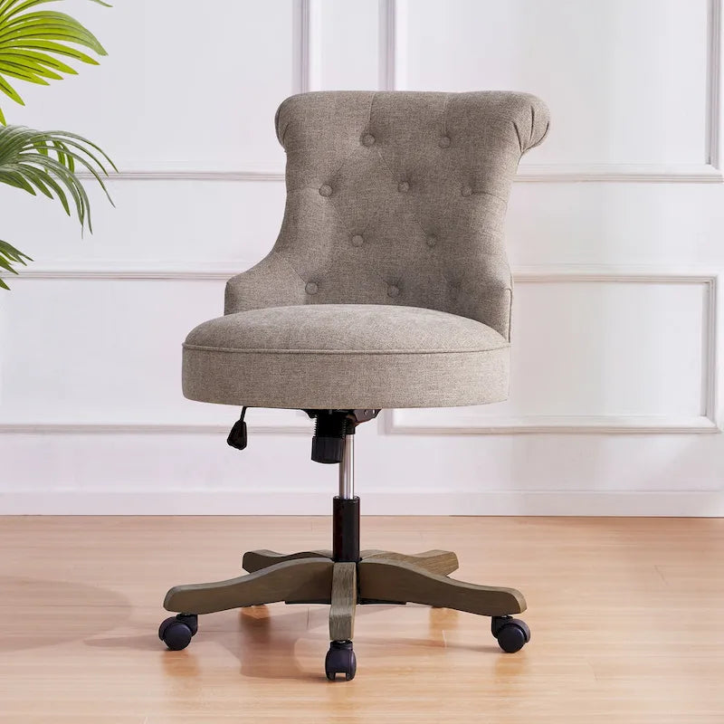 Adjustable Height Swivel Office Chair with Linen Fabric Upholstery