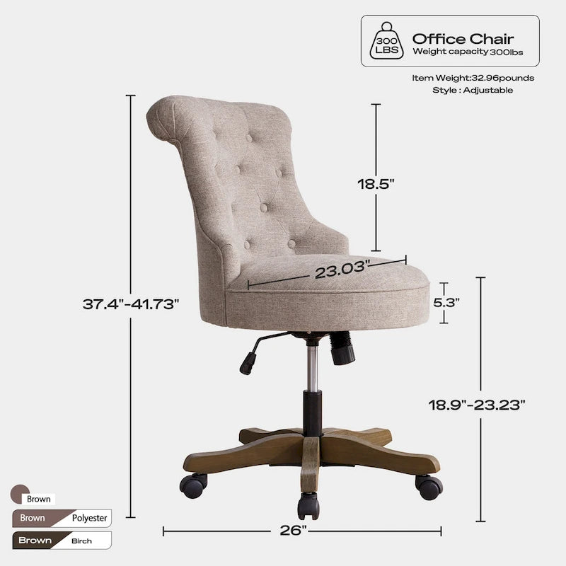 Adjustable Height Swivel Office Chair with Linen Fabric Upholstery