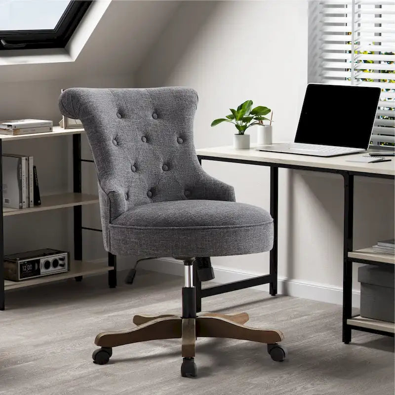 Adjustable Height Swivel Office Chair with Linen Fabric Upholstery