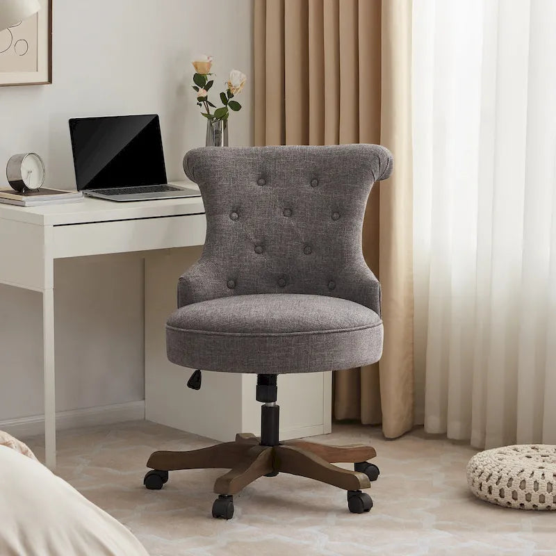 Adjustable Height Swivel Office Chair with Linen Fabric Upholstery