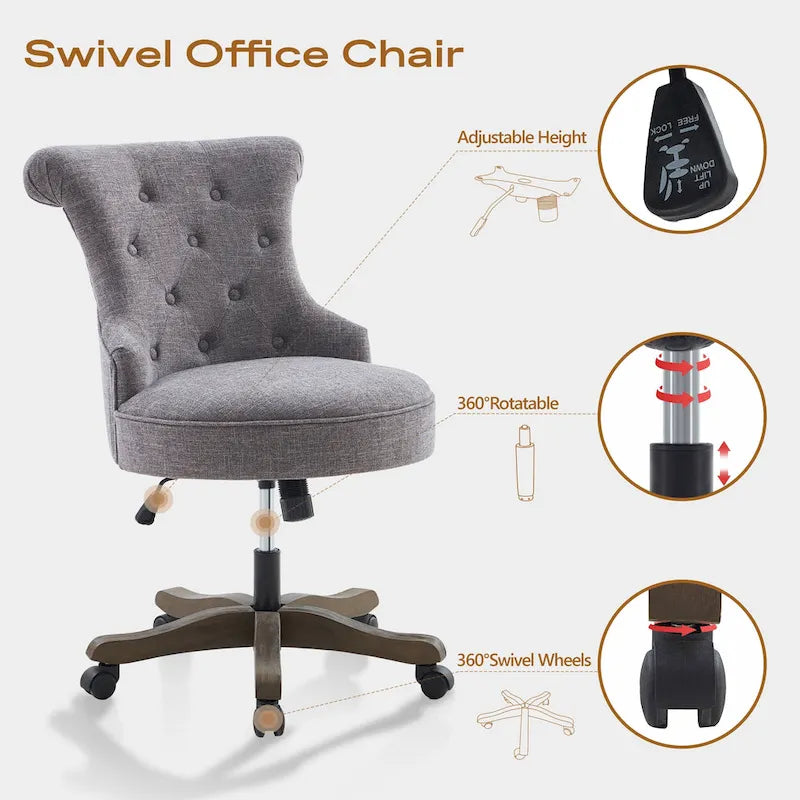 Adjustable Height Swivel Office Chair with Linen Fabric Upholstery