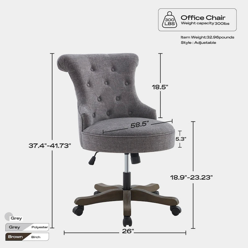 Adjustable Height Swivel Office Chair with Linen Fabric Upholstery