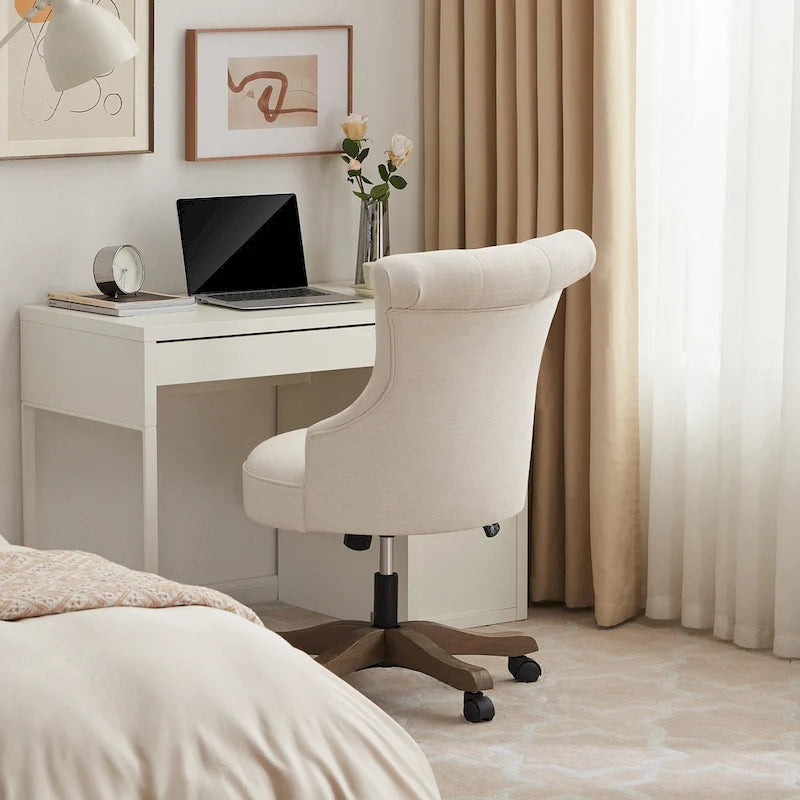 Adjustable Height Swivel Office Chair with Linen Fabric Upholstery