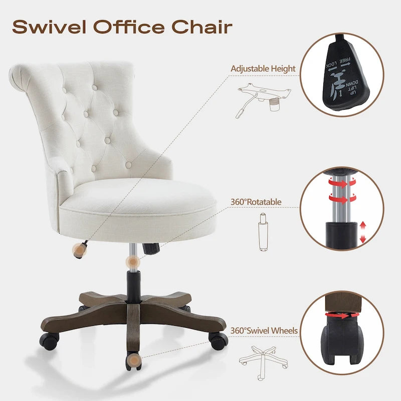 Adjustable Height Swivel Office Chair with Linen Fabric Upholstery