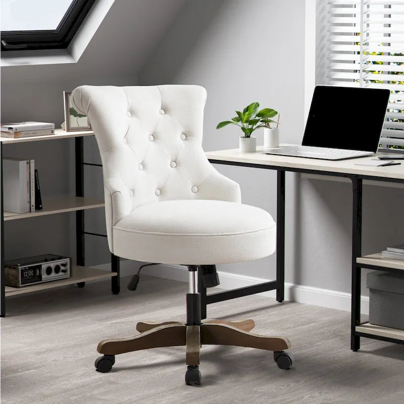 Adjustable Height Swivel Office Chair with Linen Fabric Upholstery
