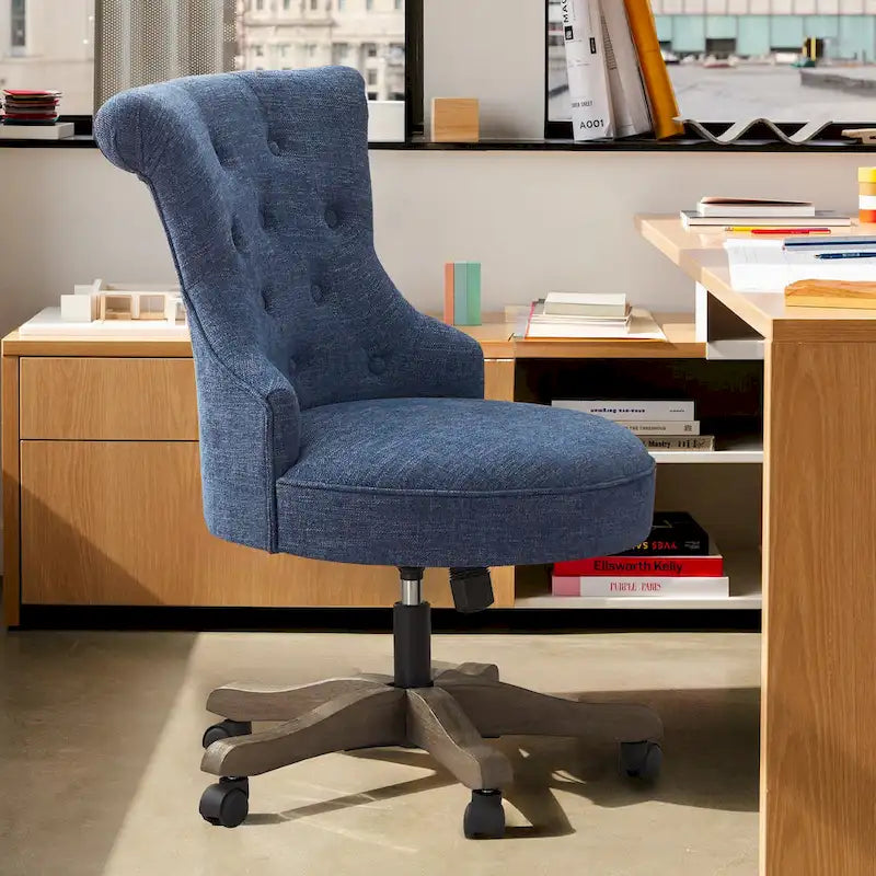 Adjustable Height Swivel Office Chair with Linen Fabric Upholstery