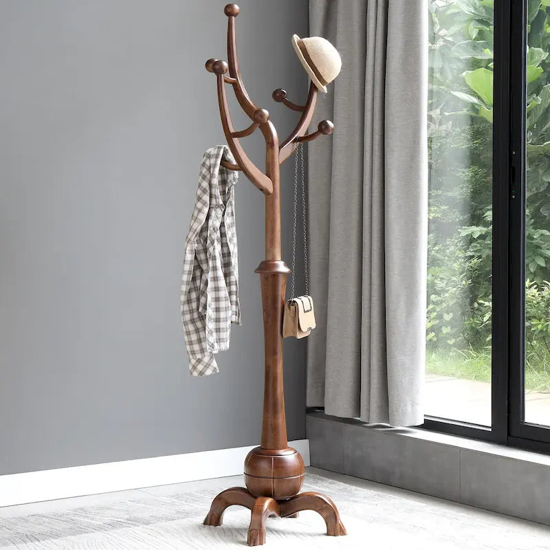  Rubberwood Freestanding Coat Rack with 8 Hooks - 24.5W x 70.87H