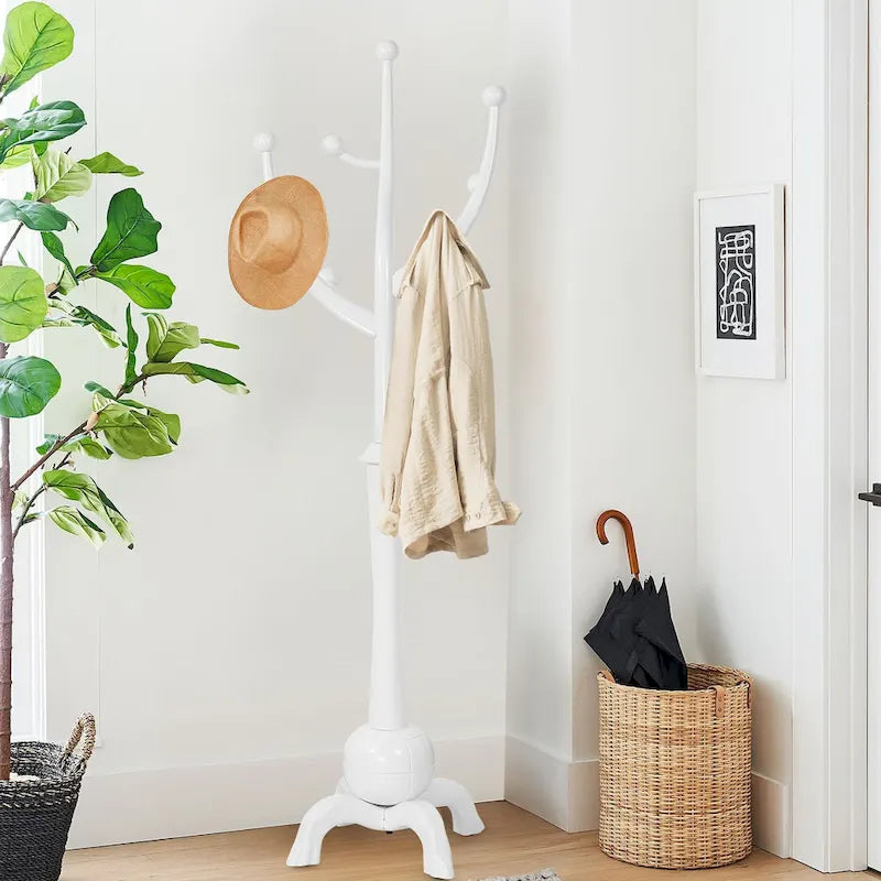 Rubberwood Freestanding Coat Rack with 8 Hooks - 24.5W x 70.87H