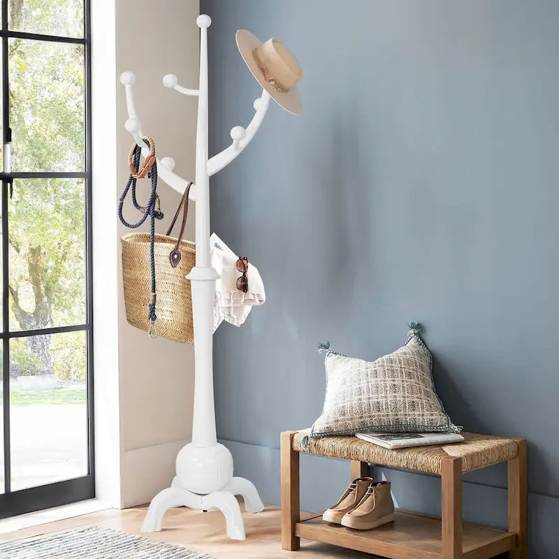 Rubberwood Freestanding Coat Rack with 8 Hooks - 24.5W x 70.87H